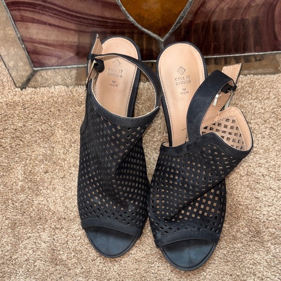 Call It Spring Black Perforated Peep-Toe Block Heel Slingbacks - Picture 2 of 5